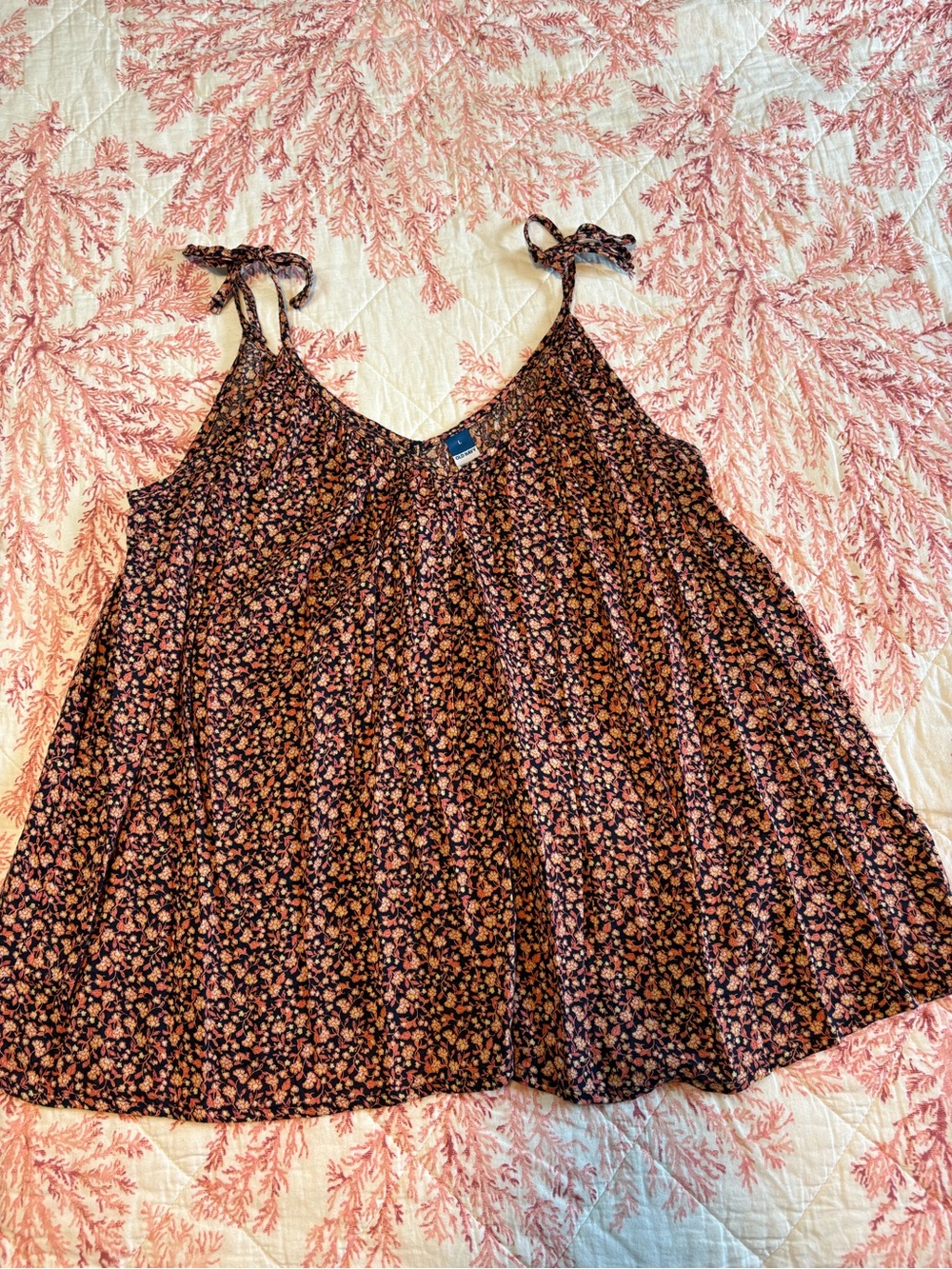 Old Navy Black Floral Tie-Shoulder Tank